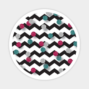 Black and White Zig Zag with Glitter style Dots Magnet